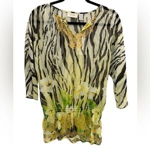 NWT Chico's Vetiver Dream Shay 3/4 Sleeve Top Size Small